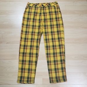 Mustard Yellow Plaid Striped Pants Hi Waisted Straight Leg Womens